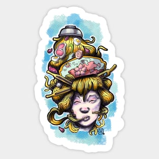 full color jap pop ramen lover lady with chopsticks Sticker